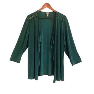 Chico’s Travelers Chain Pleat Ipen Cardigan Topper Jacket Green Sz 3 XL 16/18